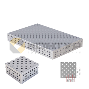 3D рабочая плита 1500x1000x200 диагональная сетка, 28 система, PHD type, с линейкой, плазменное азотирование