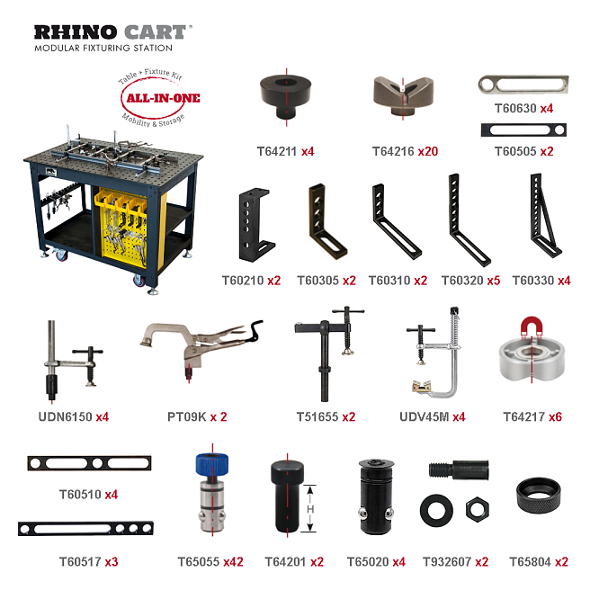 Арт. TDQ612075-K2 Комплект сварочный стол Rhino Cart + набор оснастки (122 предмета)